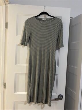 GAP green and White Striped Midi Dress